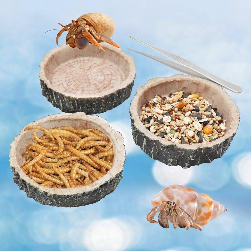 Neeenn 3 Pack Reptile Water Dish Food Bowls, Hermit Crab Food Dish with Feeding Tongs, Bearded Dragon Water Bowl, Suitable for Hermit Crab Lizard Gecko Tortoise Turtle Frog Leopard Crested Gecko - Image 5